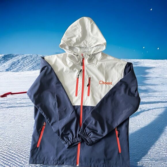 Toast Jacket 2XL Windbreaker Zip Color Block Navy White Orange Embroidered Hoody - Picture 1 of 12